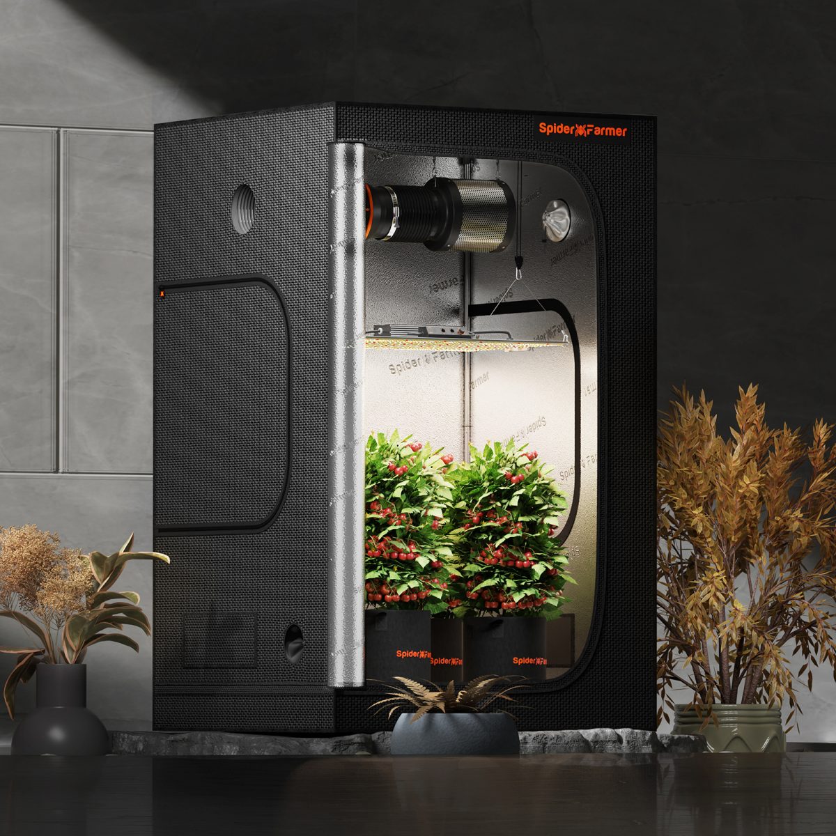 Spider Farmer Grow Tent with Plants and Grow Lights