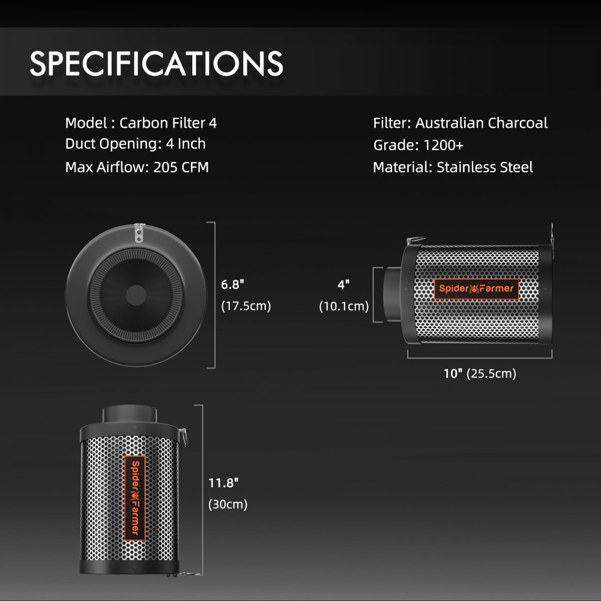 Specification details of 4-inch carbon filter for effective indoor air purification