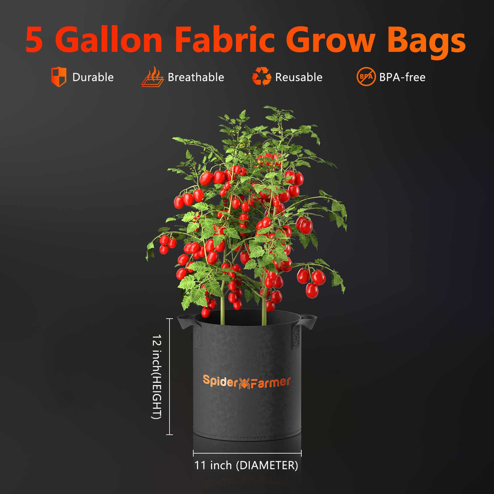 5-Pack 3 Gallons Grow Bags Heavy Duty Thickened Nonwoven Fabric Pots with Strap Handles Tan