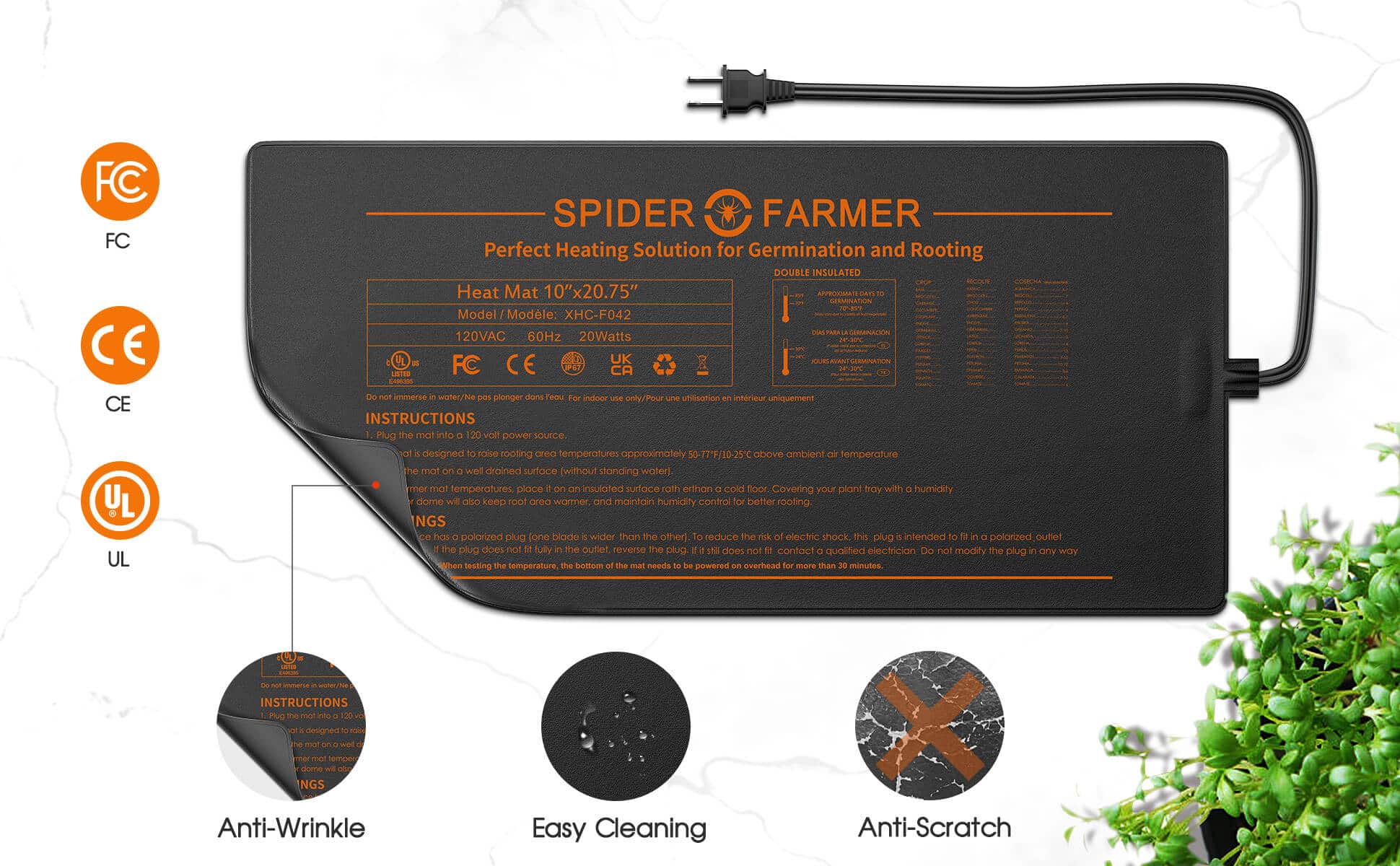 Spider Farmer® seedling heat mat 10" X 20.75" heat mat