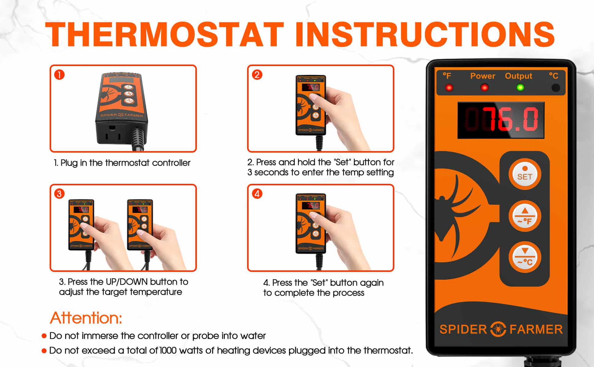 Spider Farmer® seedling heat mat 10" X 20.75" thermostat instructions