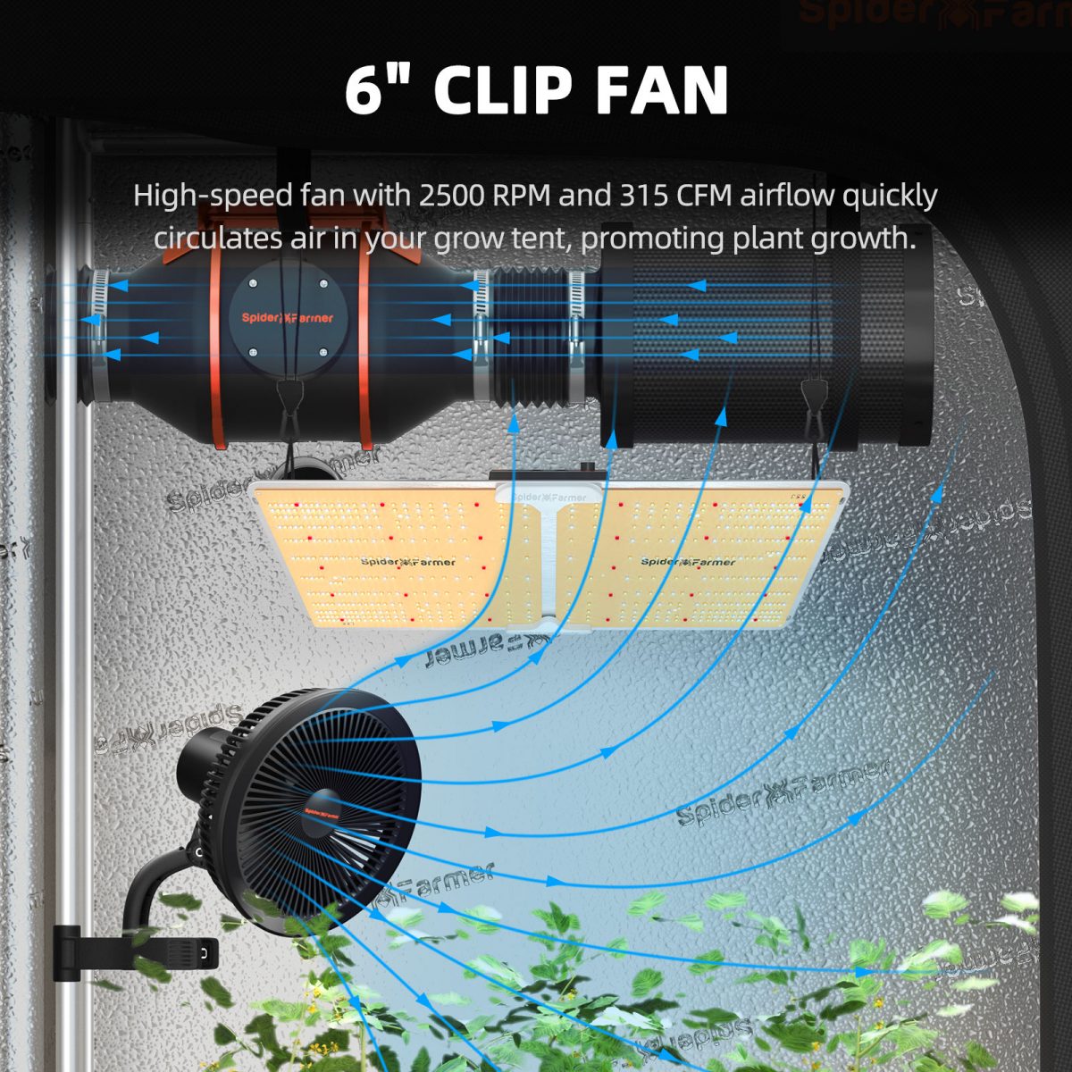 Spider Farmer SF2000 LED grow light with clip fan for indoor plant cultivation