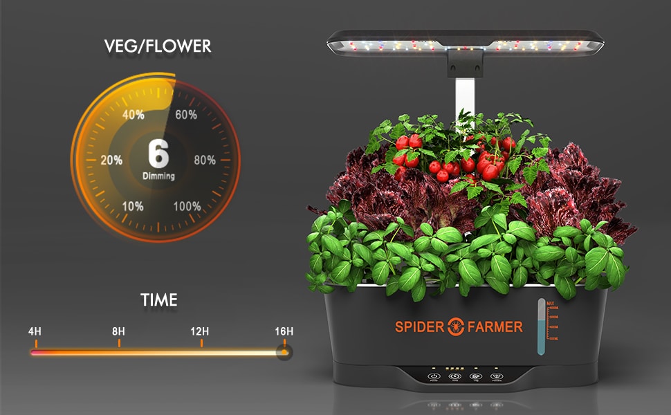 Spider Farmer® vegetable smart g 12 hydroponic grow systemled grow light dimming timing function