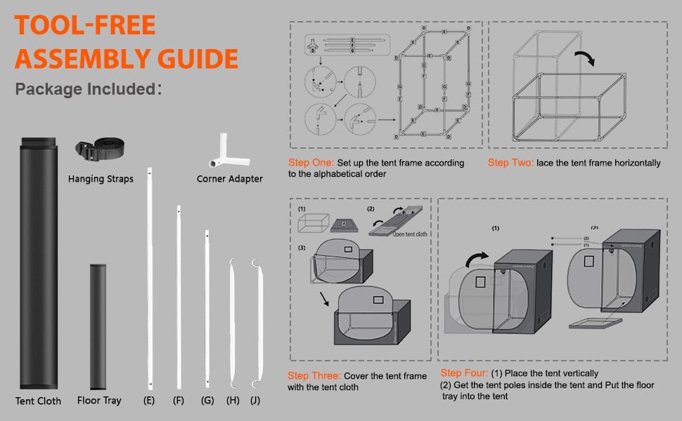 Spider Farmer® 4x8 big grow tent tool free assembly guide