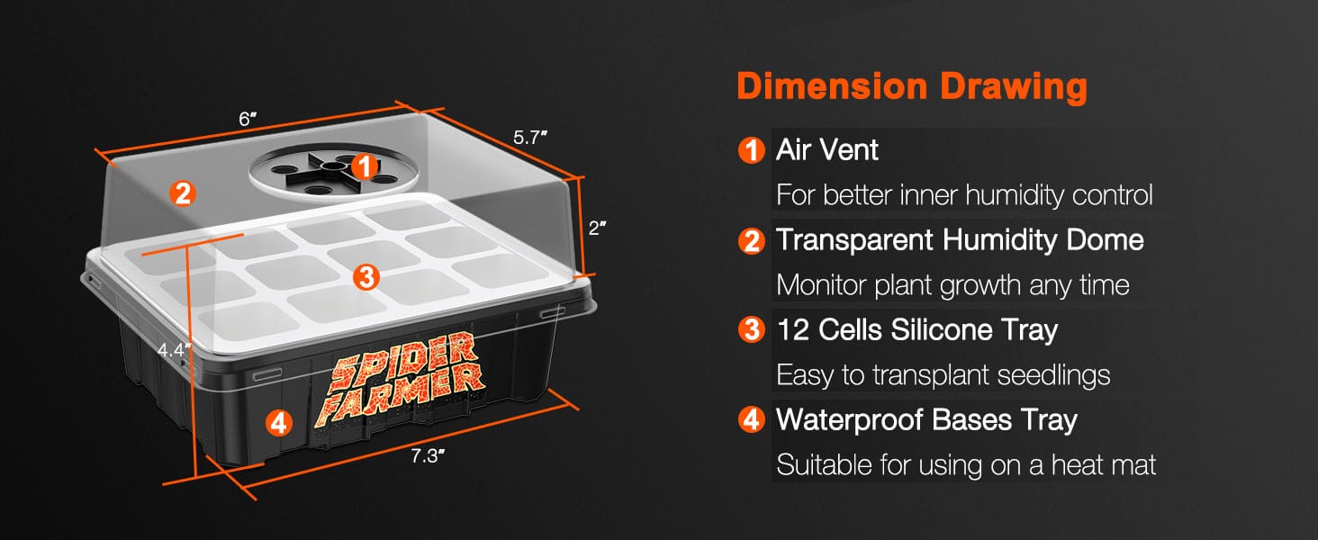 Spider Farmer® seed starting trays dimension drawing