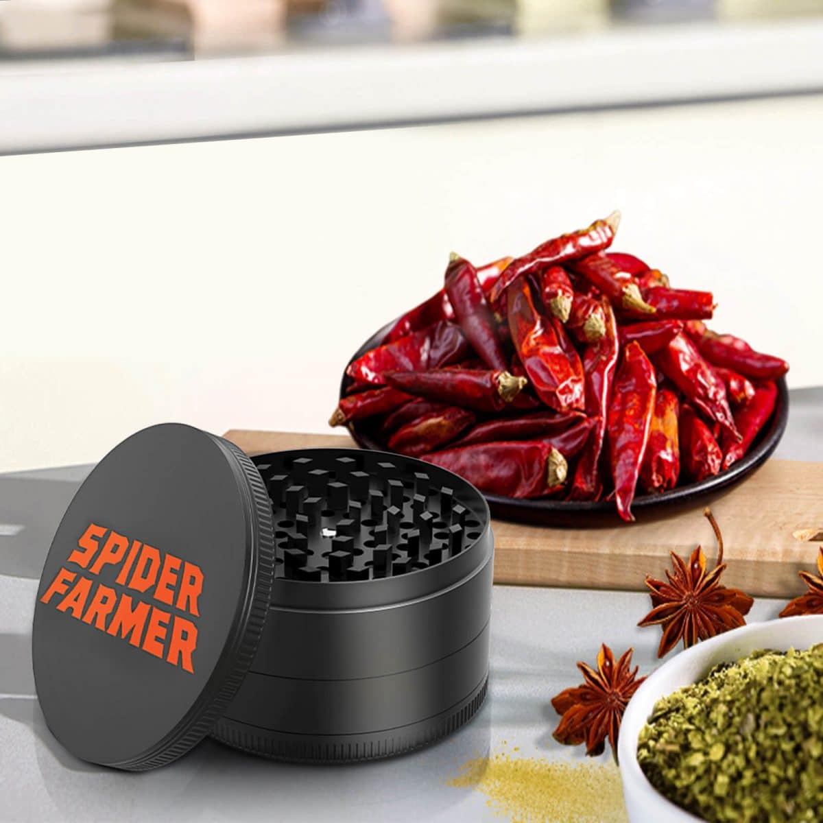 Spider Farmer Herb Grinder - Metal Grinder with Pollen Catcher