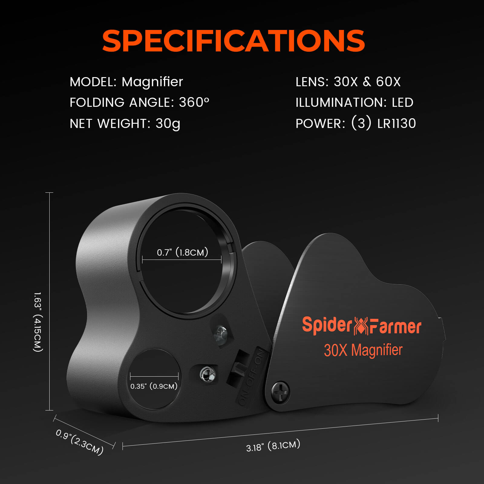 Spider Farmer 30X-60X Jewelers Loupe Magnifier For LED Light