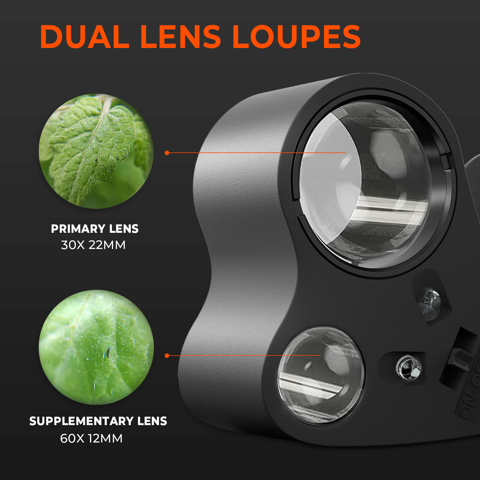 Spider Farmer® 30X-60X Jewelers Loupe Magnifier With LED Light