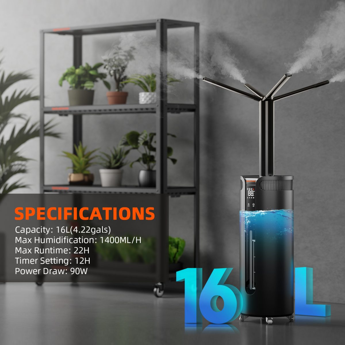 Spider Farmer 16L Humidifier - Powerful Indoor Air Moisturizer for Plant Health