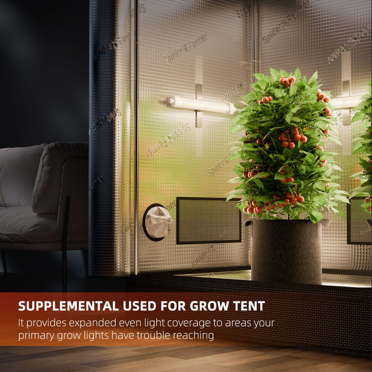 Glow30 full spectrum supplemental LED grow light bars with water drops, enhancing indoor plant growth and flowering with optimal light spectrum.