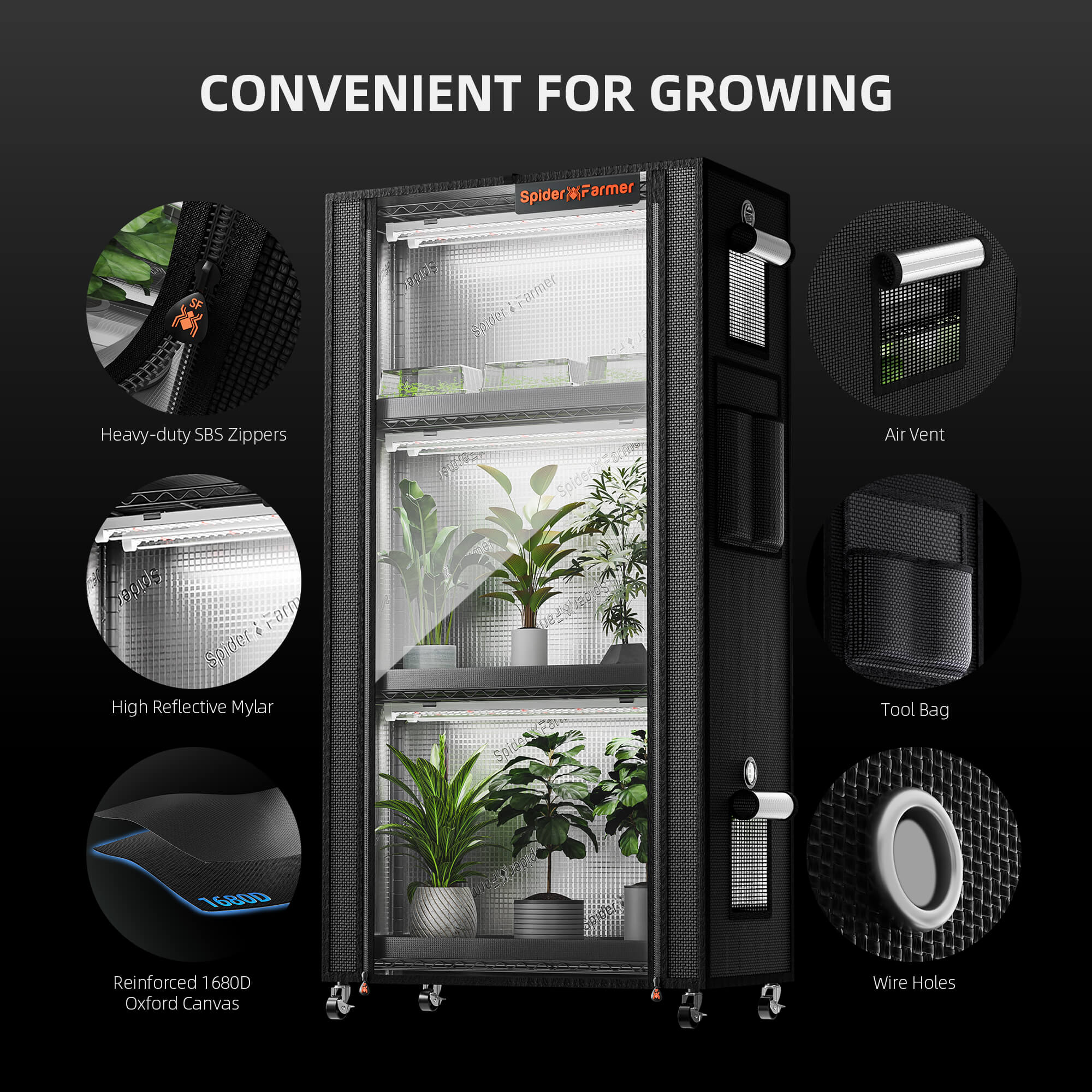 Spider Farmer 4 Tier 108W Plant Stand With 1680D grow tent 02