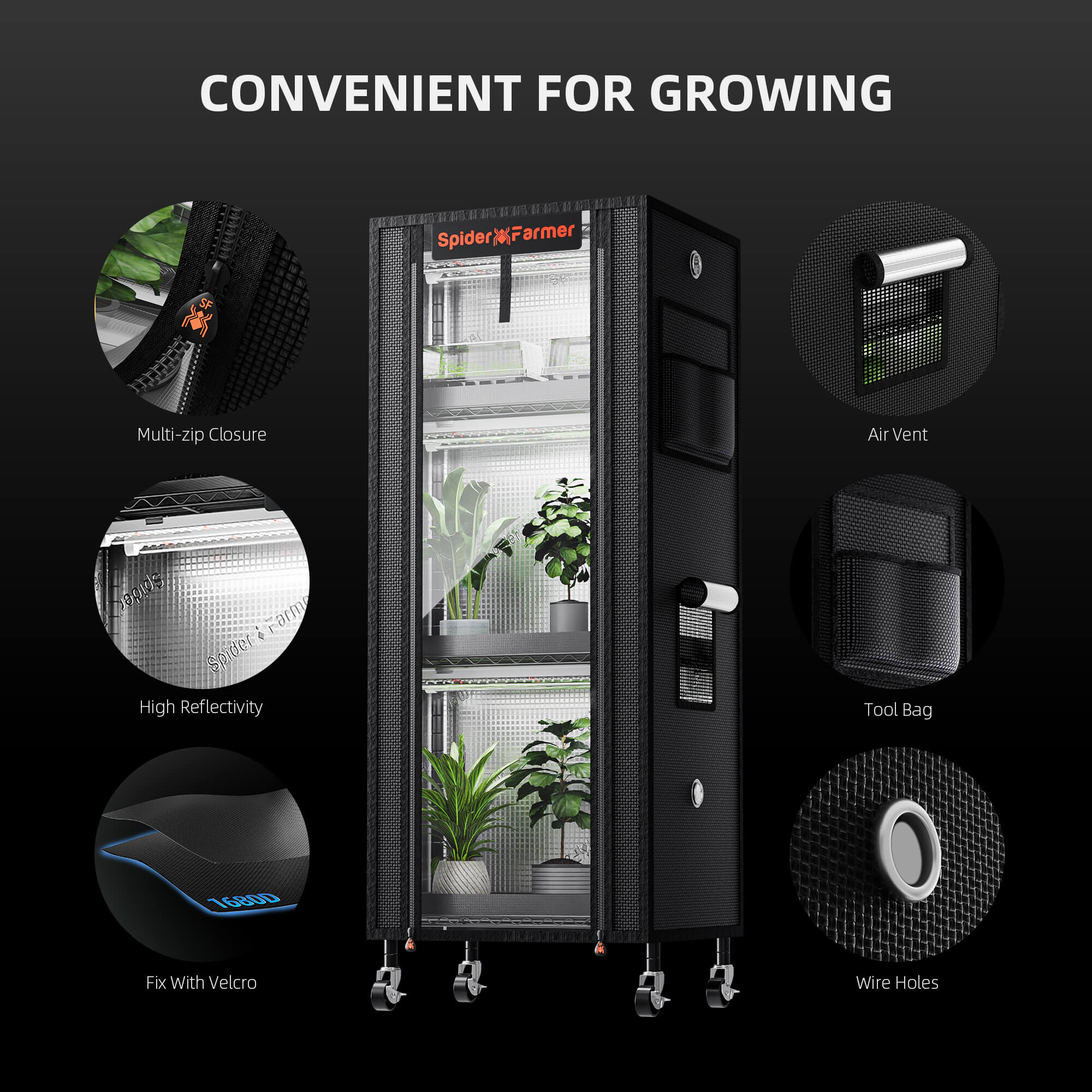spider farmer plant stand with grow lights 54w 1680D grow tent .